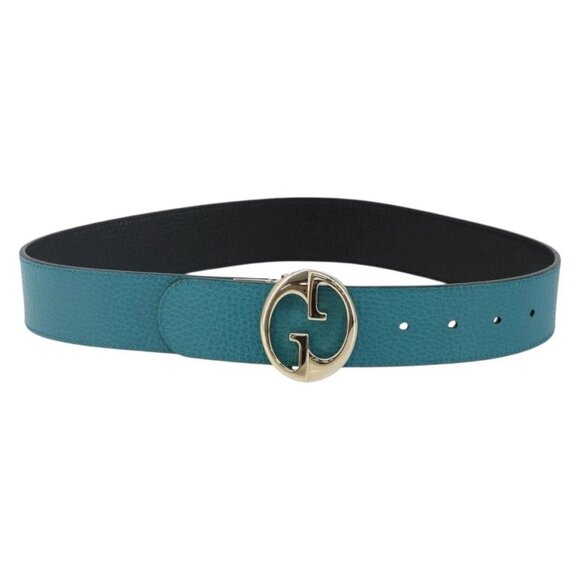 GUCCI Belt Leather Outlet Turquoise Blue Auth main image 4